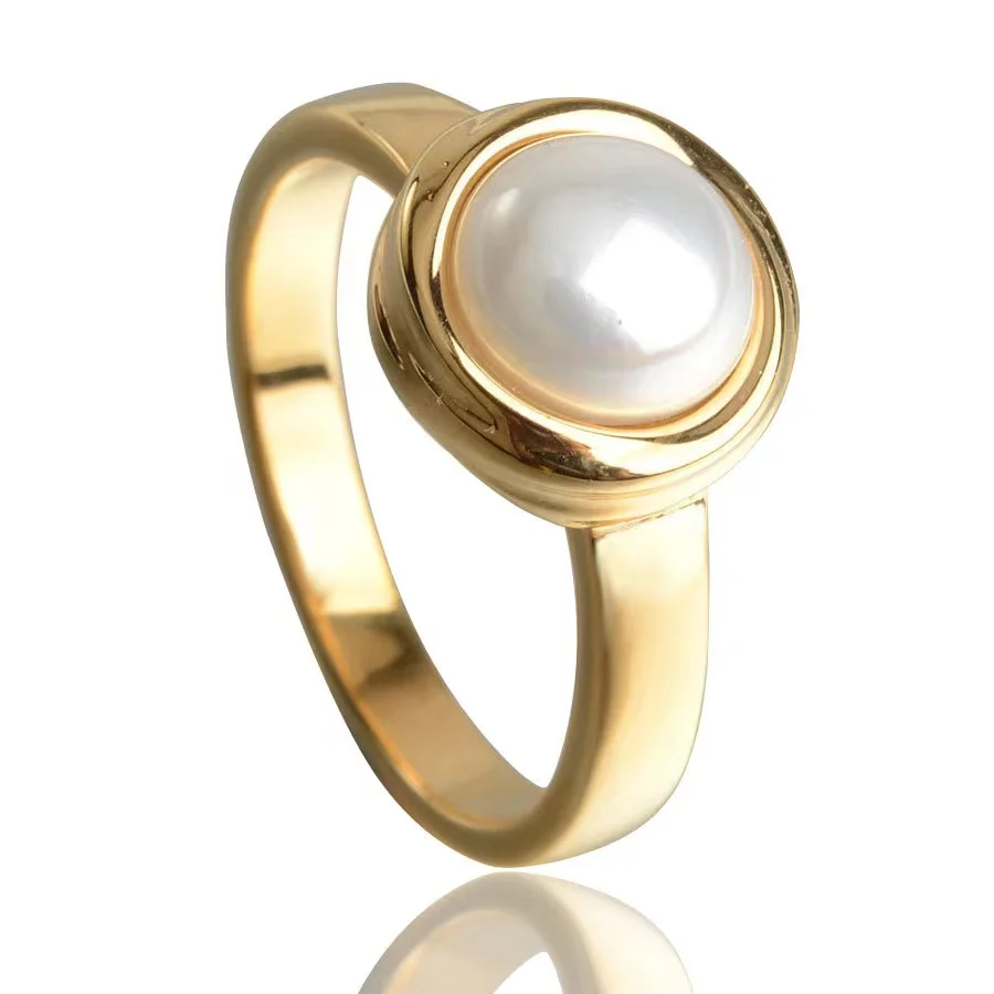 

Manufacturer Stainless steel spot wholesale Japanese and Korean fashion jewelry 12mm stainless steel female Pearl Ring