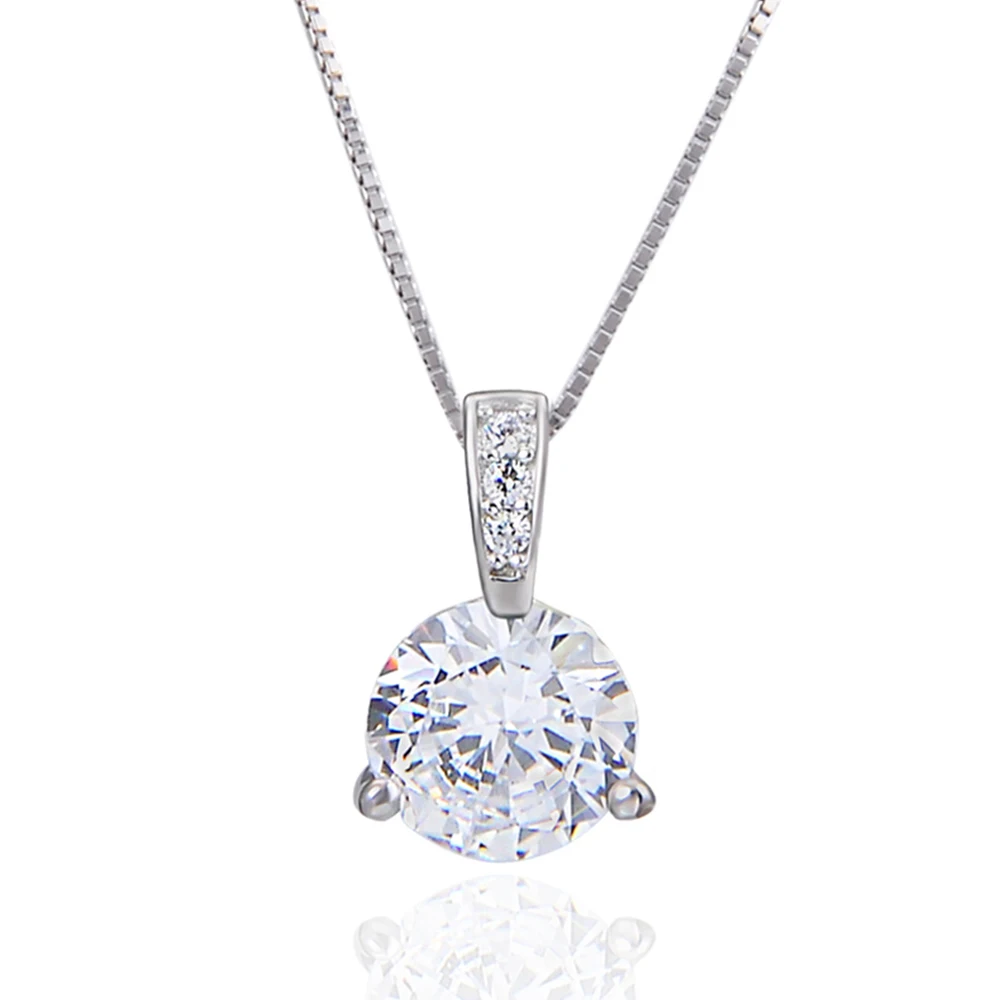 

female s925 sterling silver fashion inlaid zircon pendant clavicle chain cubic zirconia stone round necklace pendant