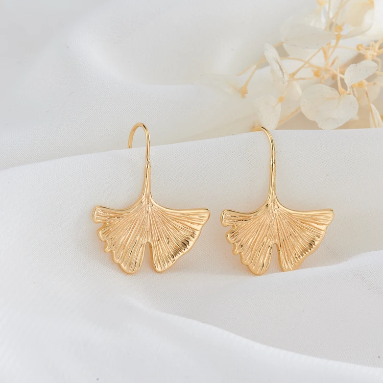 

New Fashion Personality 14k Gold Plated Ginkgo Leaf Plant shape Hook Earrings