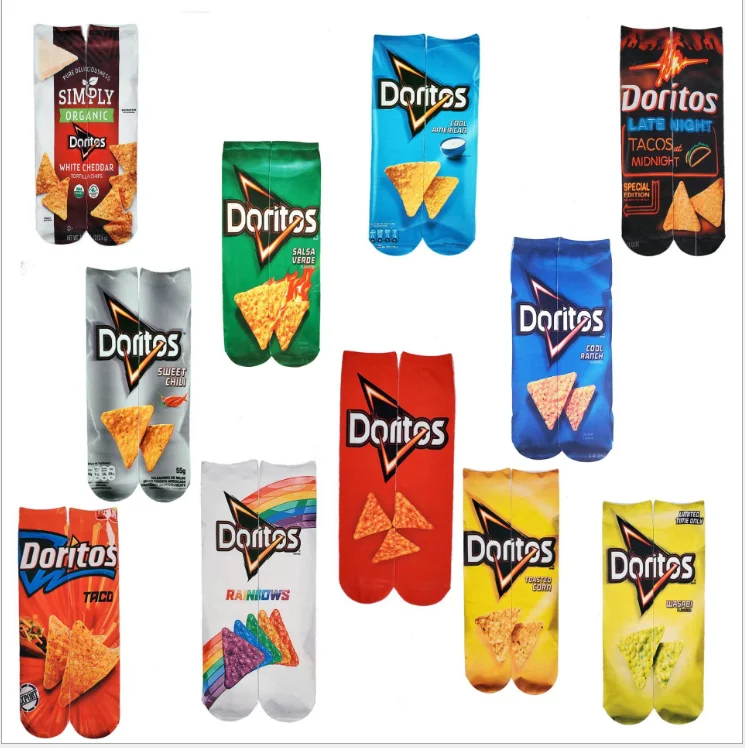 

Wholesale Fashion Woman Skittles Cheetos Potato Chips Food Tube Long Stockings Funny Sock Women Designer Sport Printing Socks