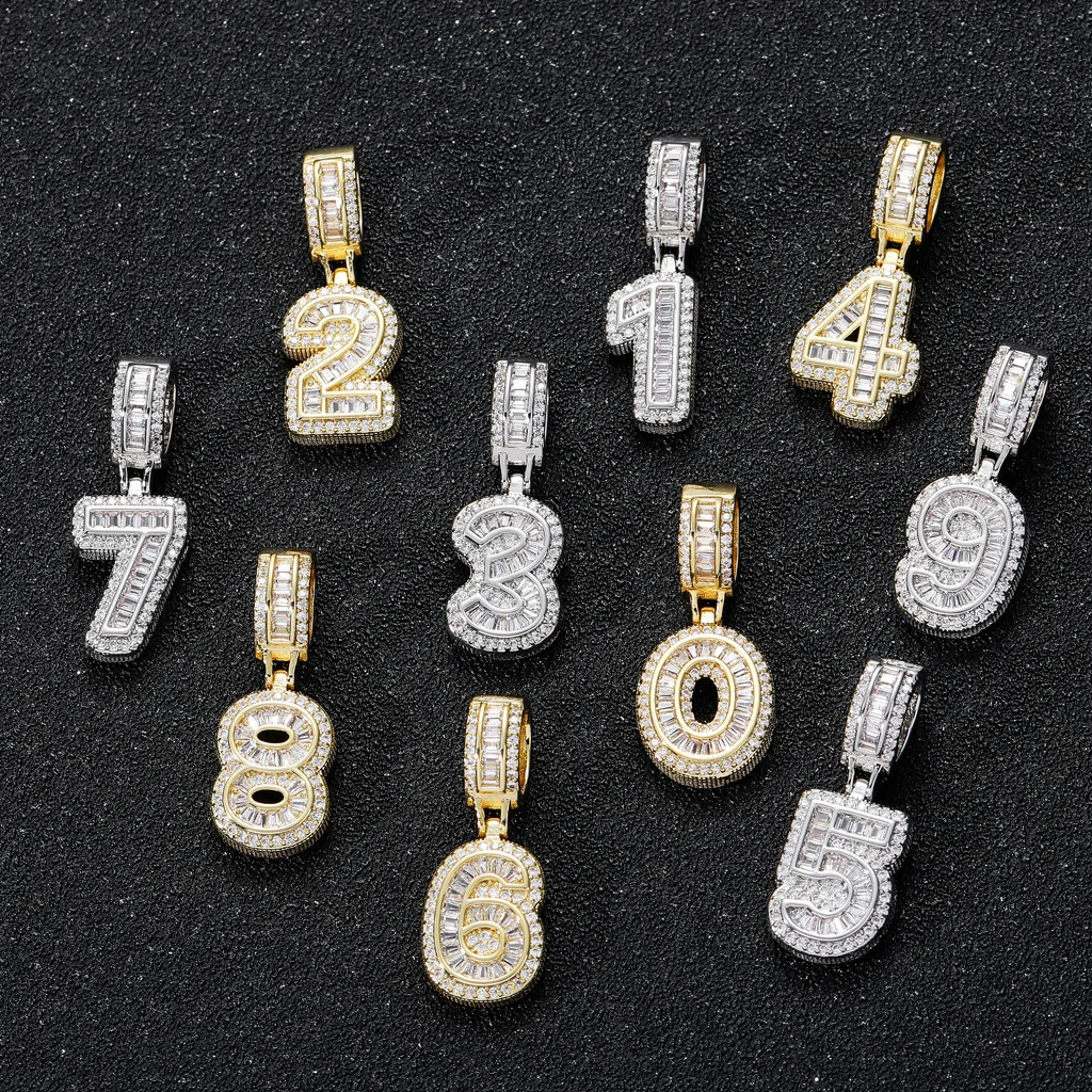 

hiphop jewelry Iced Out Arabic Numerals brass inlaid zircon letter necklace Hip Hop 18K gold Necklace for men women