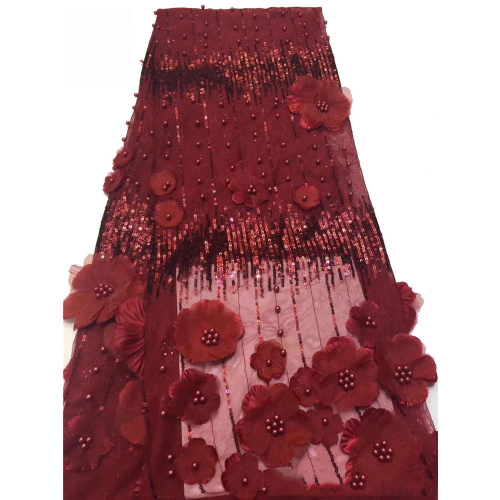 

Beautifical beads red lace girl tulle dress flower embroidery tulle fabric ML44N508, Customized