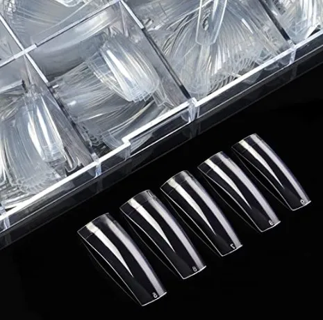 

New 500PCS Artificial Square Clear French Coffin Nail Tips Half Cover, White/nature/clear