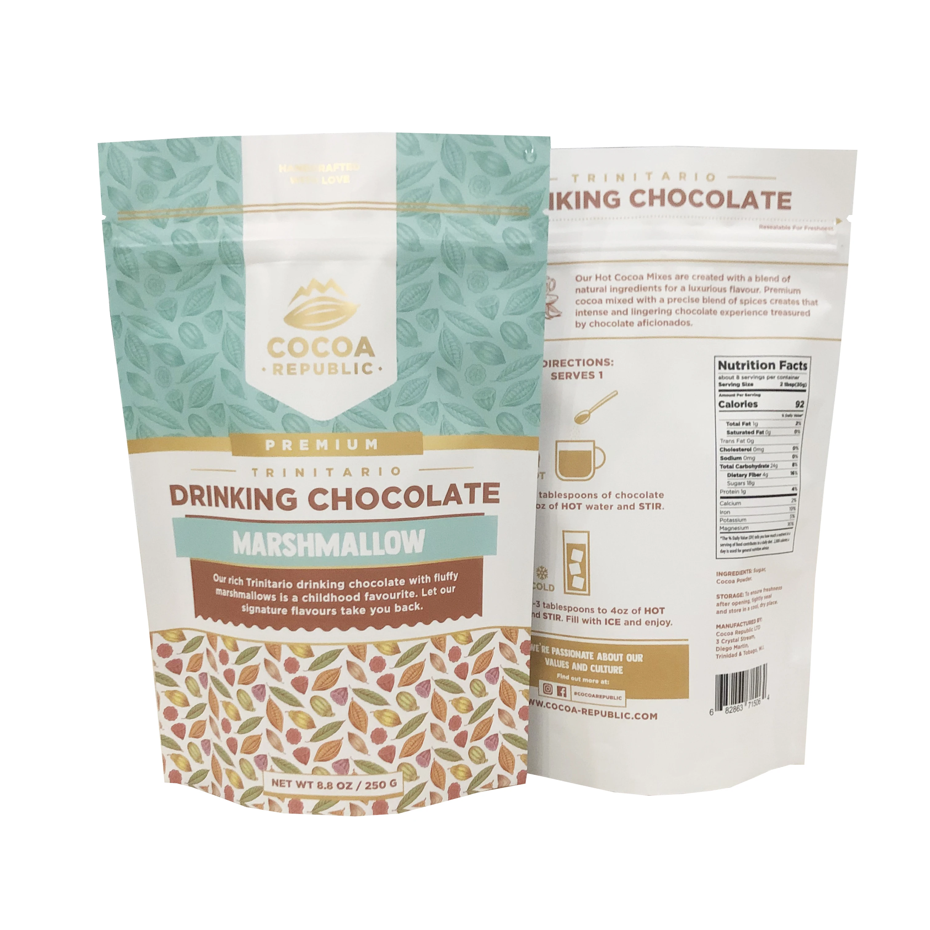 Matte Print Finish Metallized Whey Protein Collagen Milk Chocolate Cocoa Coffee Moringa Powder Bag Empaque De Comida Alimentos