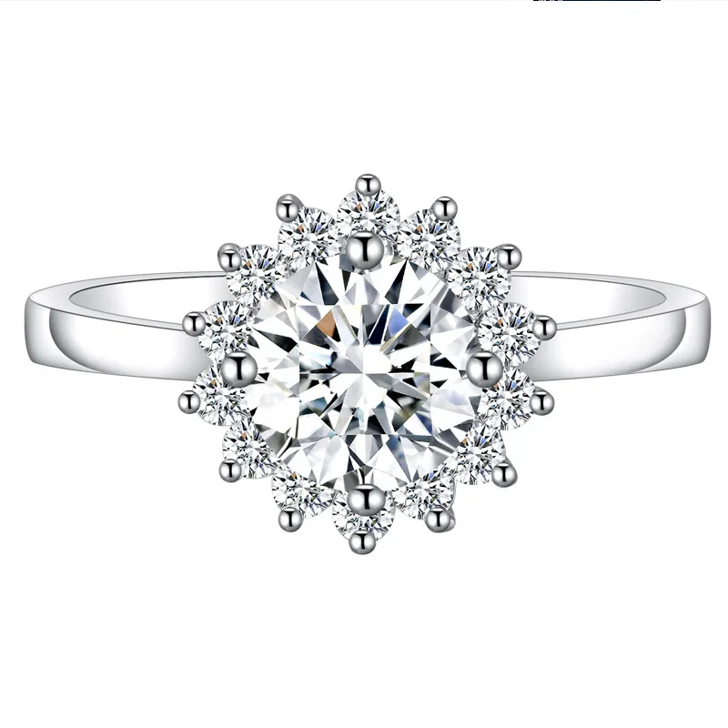 

Cross-border selling White Moissanite Ring 1 ct Sunflower / Silver 925 Moissanite diamond ring gift for women YSF1613