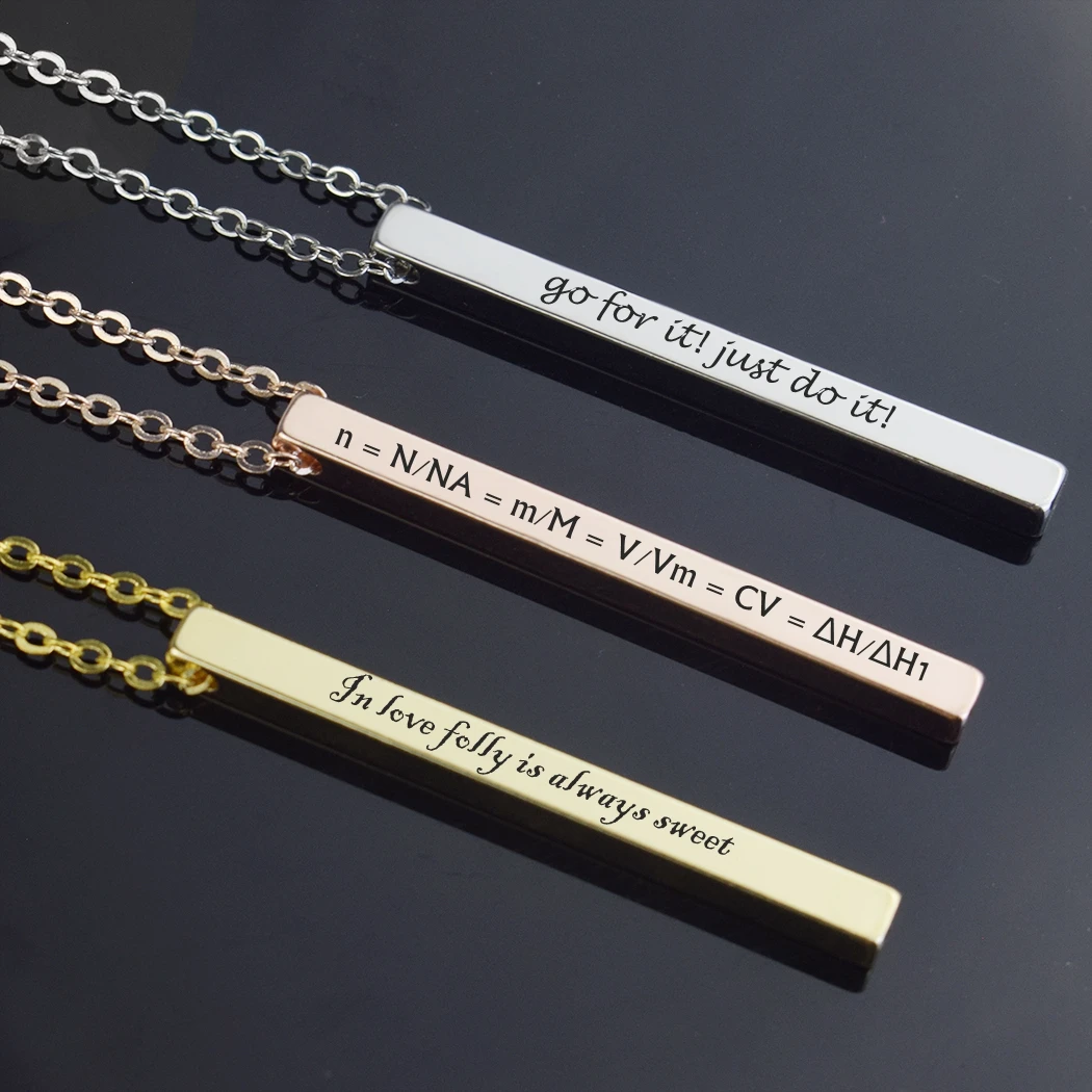 

Personalized Stainless Steel Custom Stamp Engraved Name Rose Gold Bar Necklace For Women
