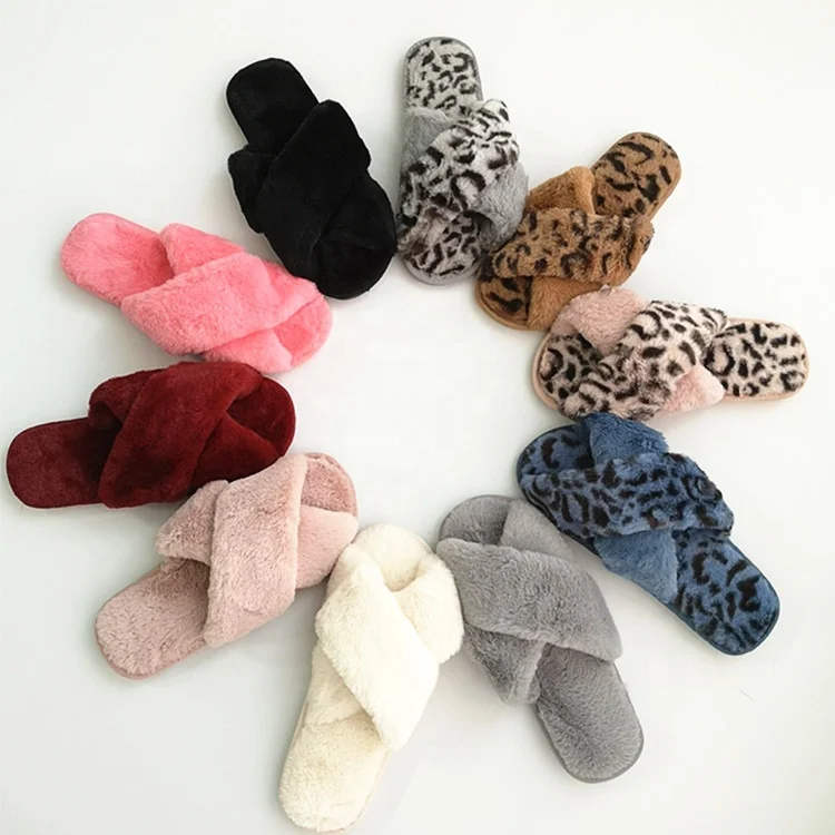Cheap Wholesale Custom Fall Winter Women's Pink Fluffy House Slides Indoor Furry Slippers Home Fur Sandals  for Women Ladies