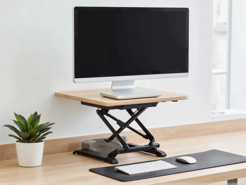 Proper monitor height and anti-fatigue mat for standing desk