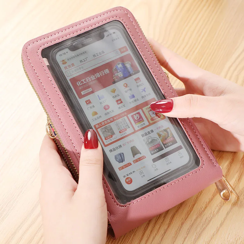 

women sling cell mobile phone crossbody touch screen bag shoulder waist multifunctional transparent ladies touchscreen purse, 12 colors