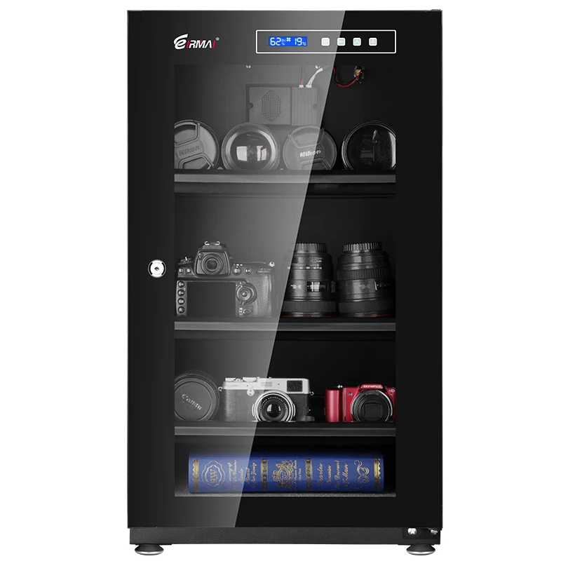 
100L LCD touch panel electronic digital Display modern glass display photographic equipment Dry Cabinet for Lens Camera 