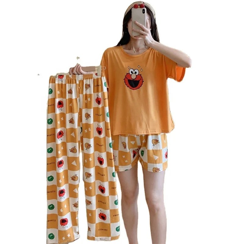 

Amazon sales Short Sleeve Pants Daster Wanita Grosir Piyama China Pijamas Verano Mujer Pyjama Wholesalers 3 Piece Pajama Set