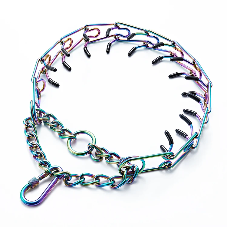 

2021 Custom Colorful Stainless Steel Pet Dog Pinch Choke Collar Snake Metal Chain Dog Collar