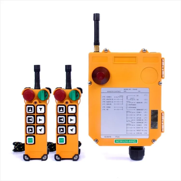 

F24-6D 2Transmitters+1 Receiver Industrial Wireless Radio Double Speed 6 Buttons high quality wireless crane remote control, Red,yellow,orange