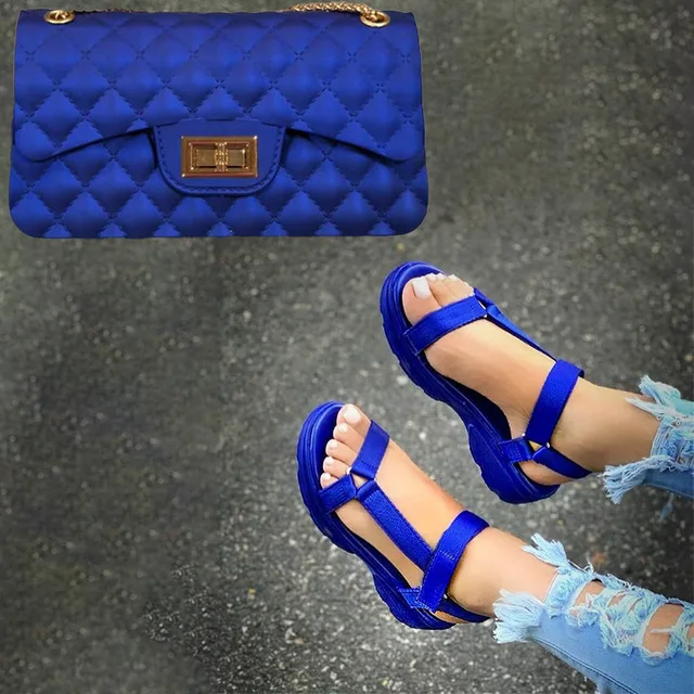 

Femmes Sandales Sandels for Women Summer Slides and Purse Set Blue Bag Lady Slippers Purses Zapatillas De Mujer Scarpe Da Donna