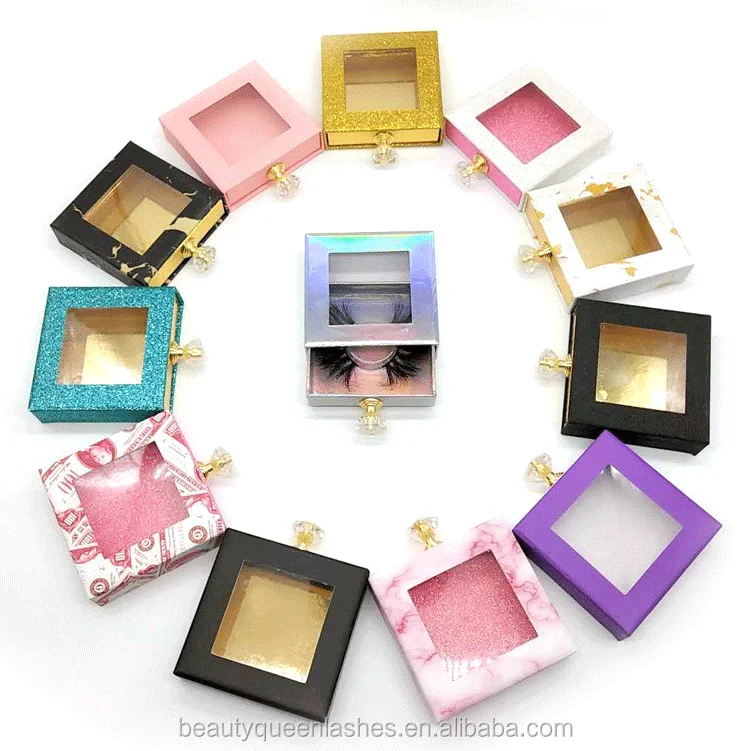

Custom Black marbled pink mink eyelashes packaging square pull box luxury eyelash box with handle, Mixed