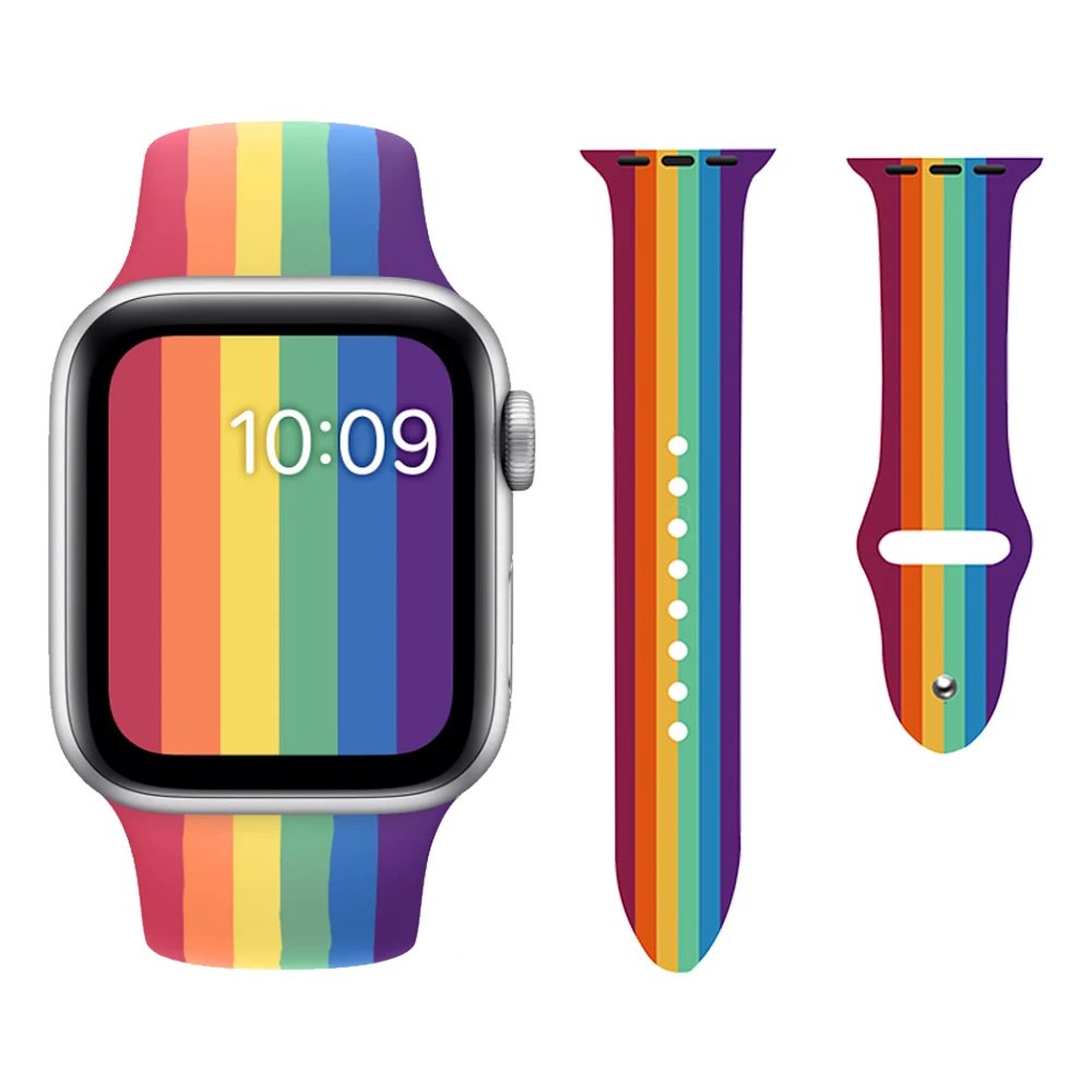 

44mm 40mm 38mm 42mm Watch Series 5 4 3 2 1 Rainbow Watch Bands Replacement Rubber Sport Straps For Apple iWatch, Various