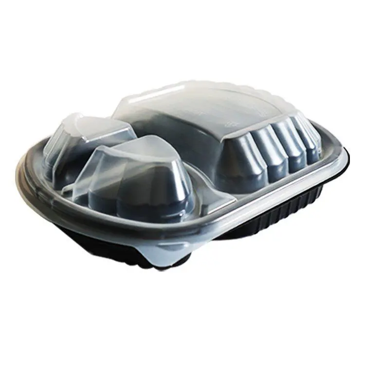 

Disposable Black PP Plastic Bento Box Take Out Container Food 3 Compartment Containers, Black base and clear lid