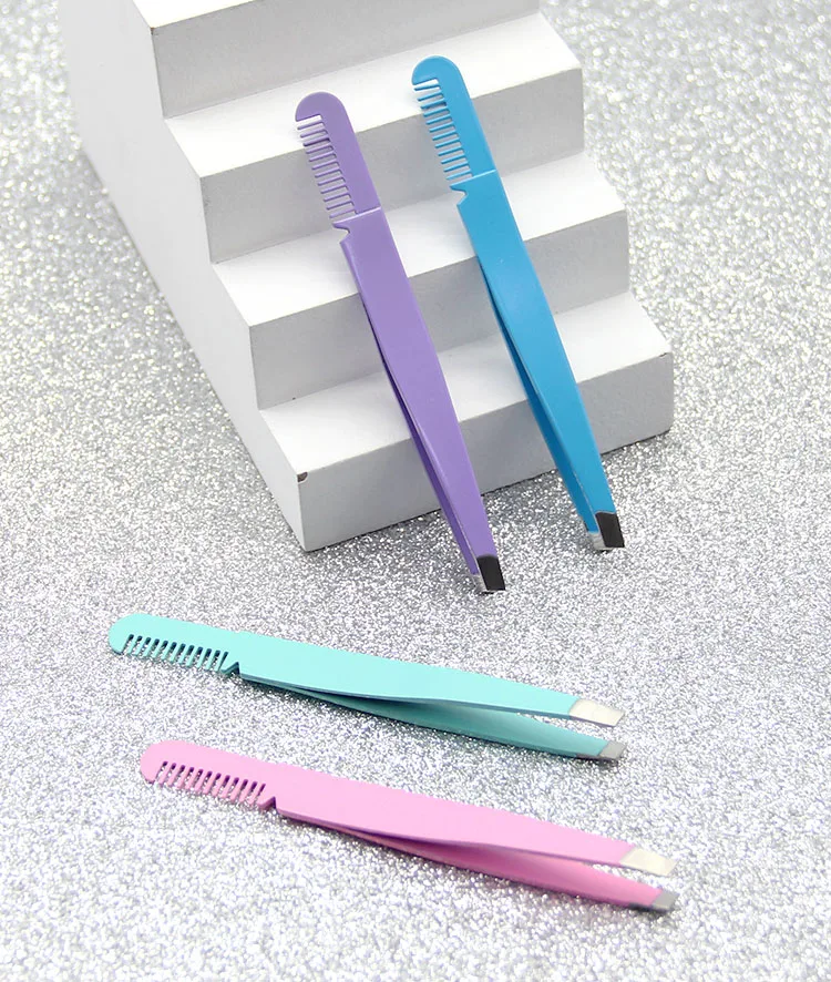 

Customized Stainless Steel Anti-static Color Slanted Eyebrow Eyelash Tweezers Private Label