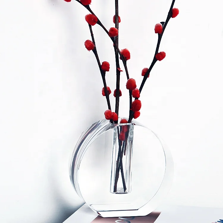 

Wholesale decoration round shape crystal glass flower vase for flower arrangements, Clear transparent