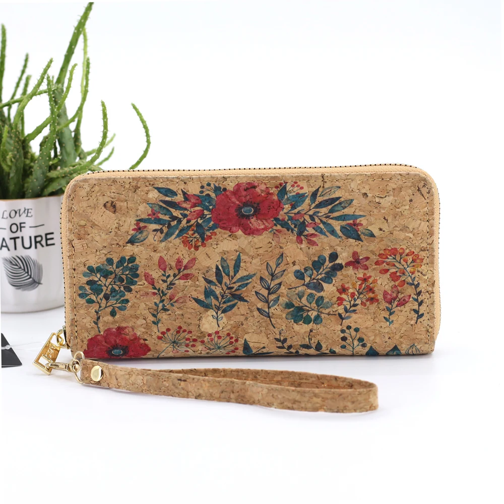 

Vegan Cork Wallet Long Cork Wallet with Metal Zipper for Women and Men Waterproof Unisex National