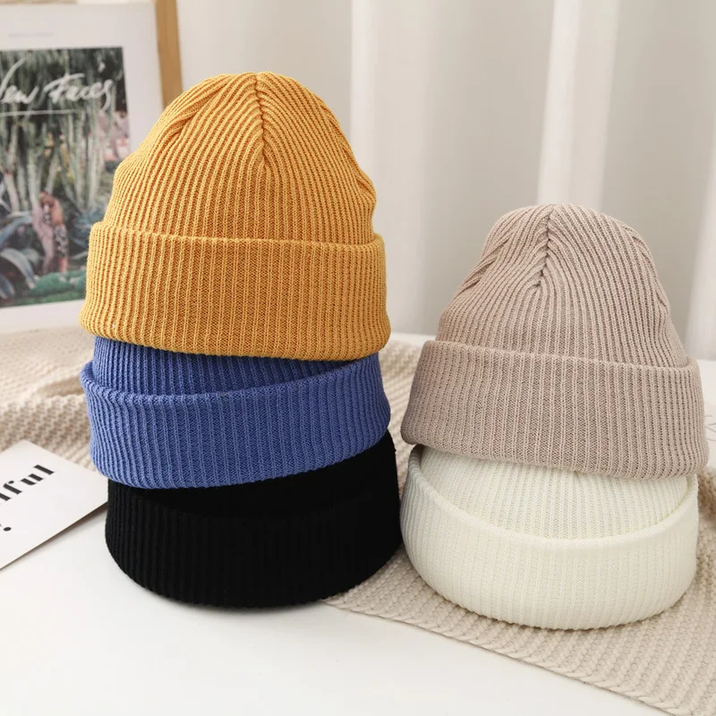 Wholesale Autumn and Winter Women's Warm Woolen Hat Men's Thick Knitted Hat Simple Melon Skin Hat