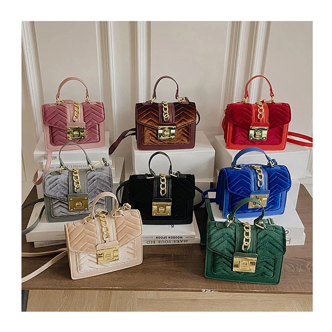 

Ins Corduroy Korean 2021 Chains Embroidery Shoulder Crossbody Bags Fashion Designer Luxury Women Handbags Hand Bags For Girls
