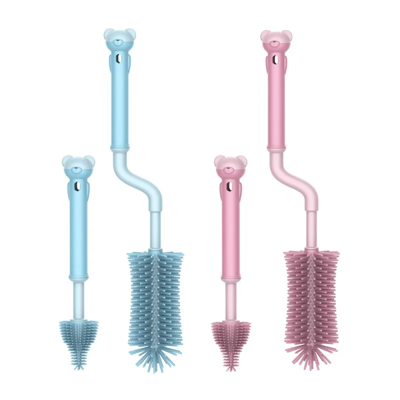 

Factory Wholesale Bpa Free Silicone 360 Degree Rotary Baby Bottle Cleaning Brush Set Baby Feeding Bottle Brush Cleaning Set, Blue, green, pink, orange