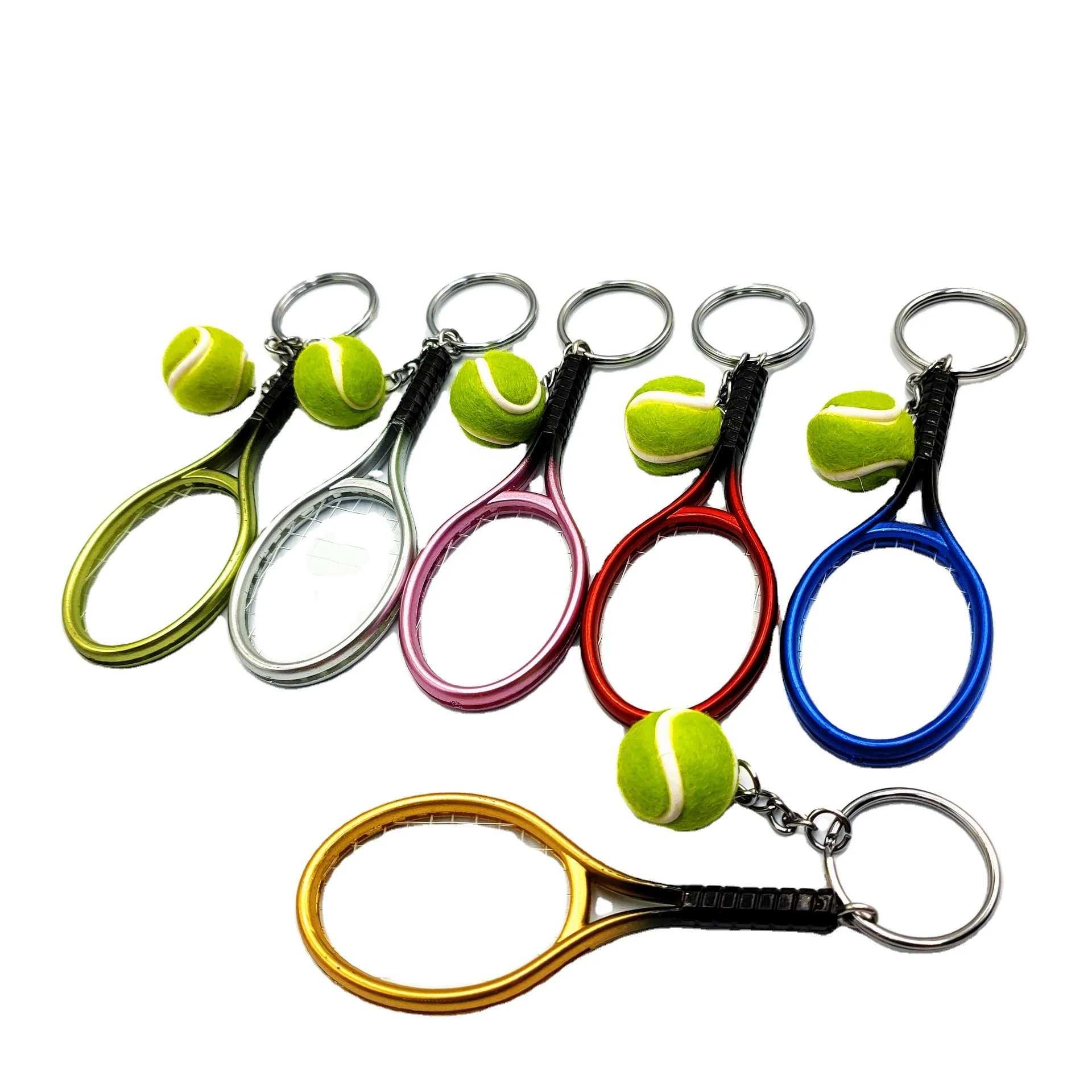 

Mini simulation tennis racket set key chain pendant tennis fan souvenir sports activities gifts cross border, Gold