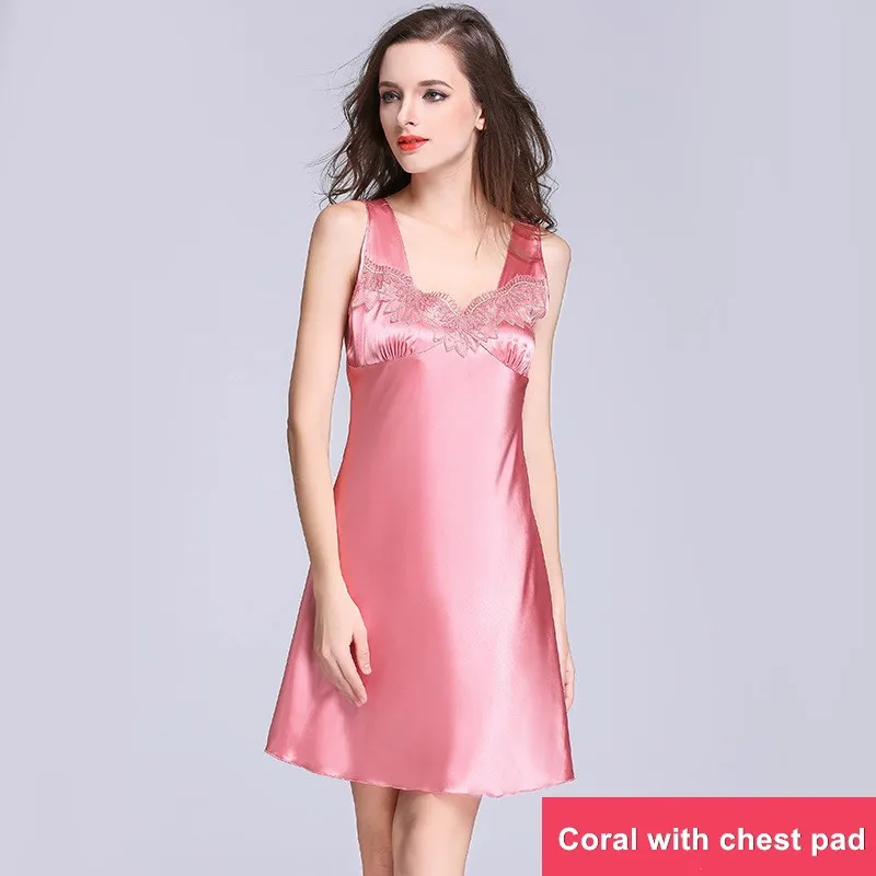 

FZ-98 Wholesale Female Sexy Nightdress Girls Daily Leisure Dress Satin Pajamas Nightgown Sleepwear V Neck Lace Silky Pejama