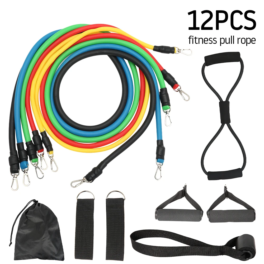 

12Pcs/Set Latex Resistance Pull Rope Set Expander Yoga Fitness Exercise Bands Sports Stretch Training Workout Home Gym