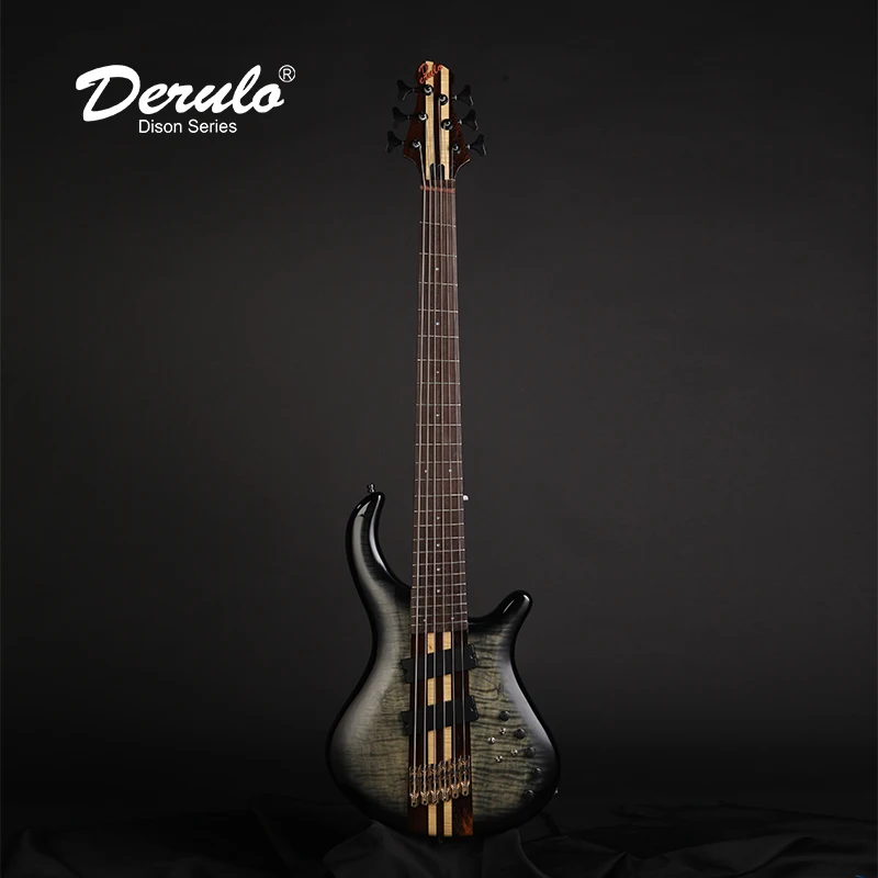 

Derulo Electric Bass Guitar OEM Custom 6 Strings Electric Bass Custom Bass 5Pice Neck& Flamed Maple Top Custombody