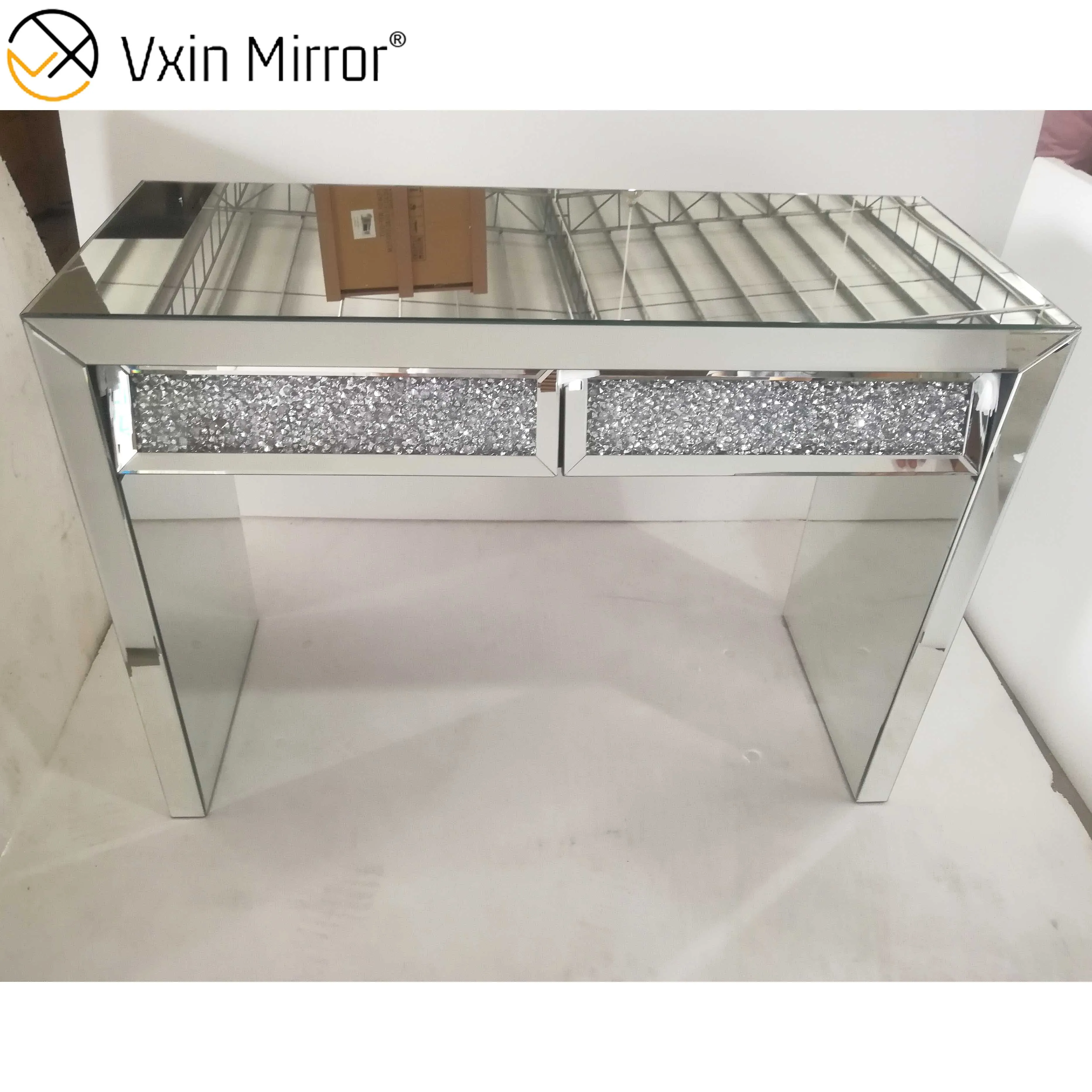 
Mirrored console table VXin WXWF 710 Two Drawer Crushed Diamond Beval Silver Side Table 