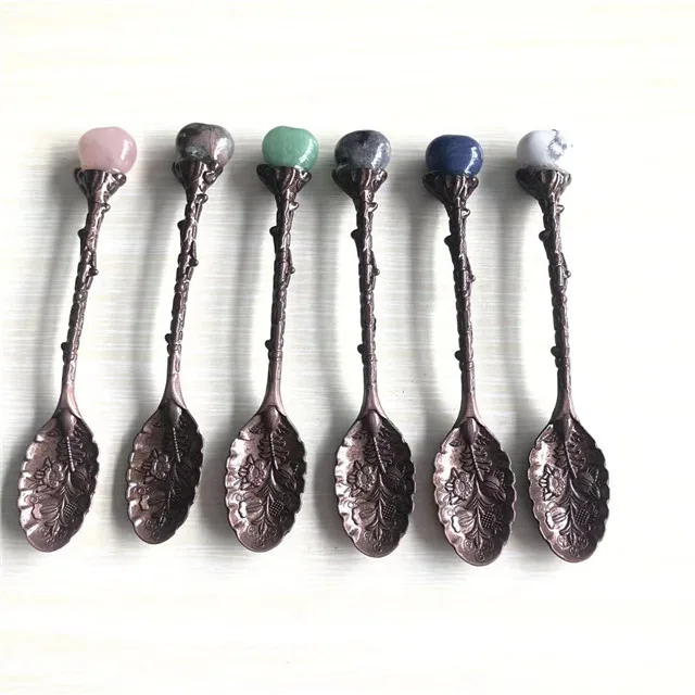 

Natural gemstones healon healing crystals mini heart spoon for gifts