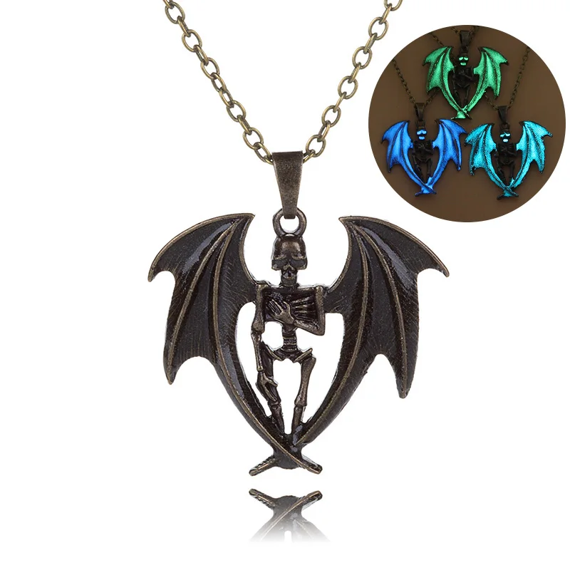 

Ancient Bronze & Silver Bat Noctilucent Necklace Personalized Jewelry Optional 3 Colors