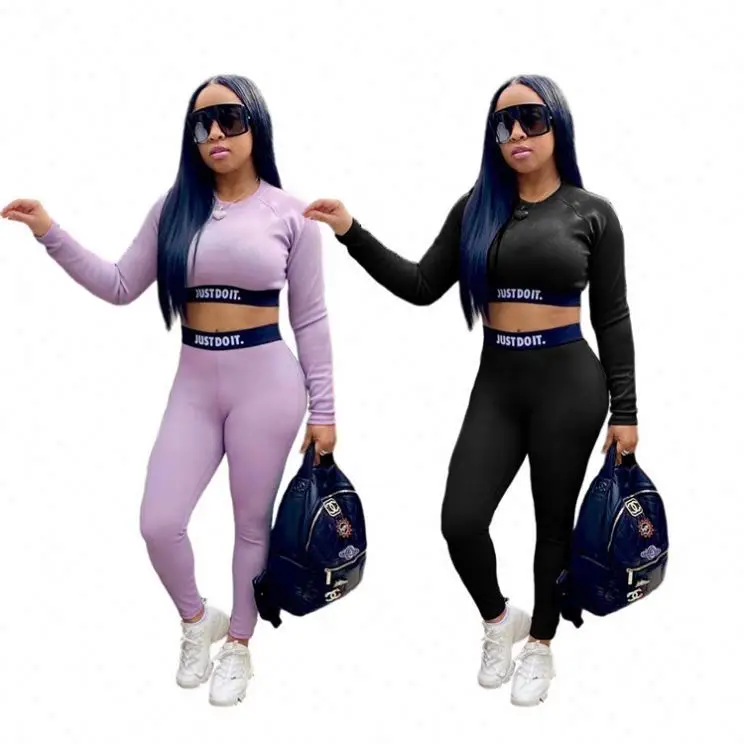 

2020 Women Fall Clothing Compression Sexy Legging Pants Sets 2 Piece Outfits Set