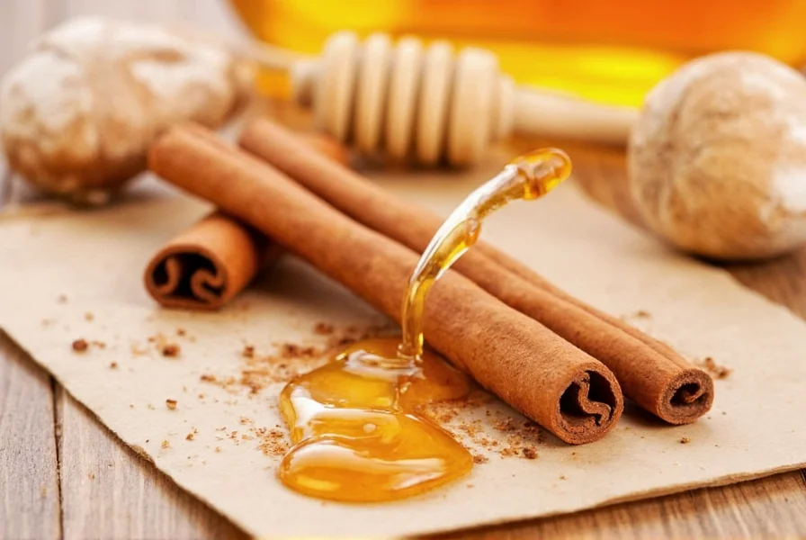 Visual guide showing proper measurements of cinnamon and honey for daily consumption