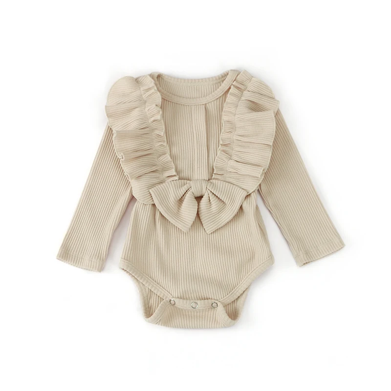 

Hot Selling Baby Soft Ruffle Long Sleeve Bodysuit Baby Bowknot Romper, Picture