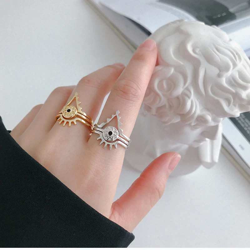 

2020 Fashion Gold 925 Sterling Silver Cuff Rings Adjustable Statement Stacking Eye Set Ring Holder Jewelry For Women, Gold/silver/custom