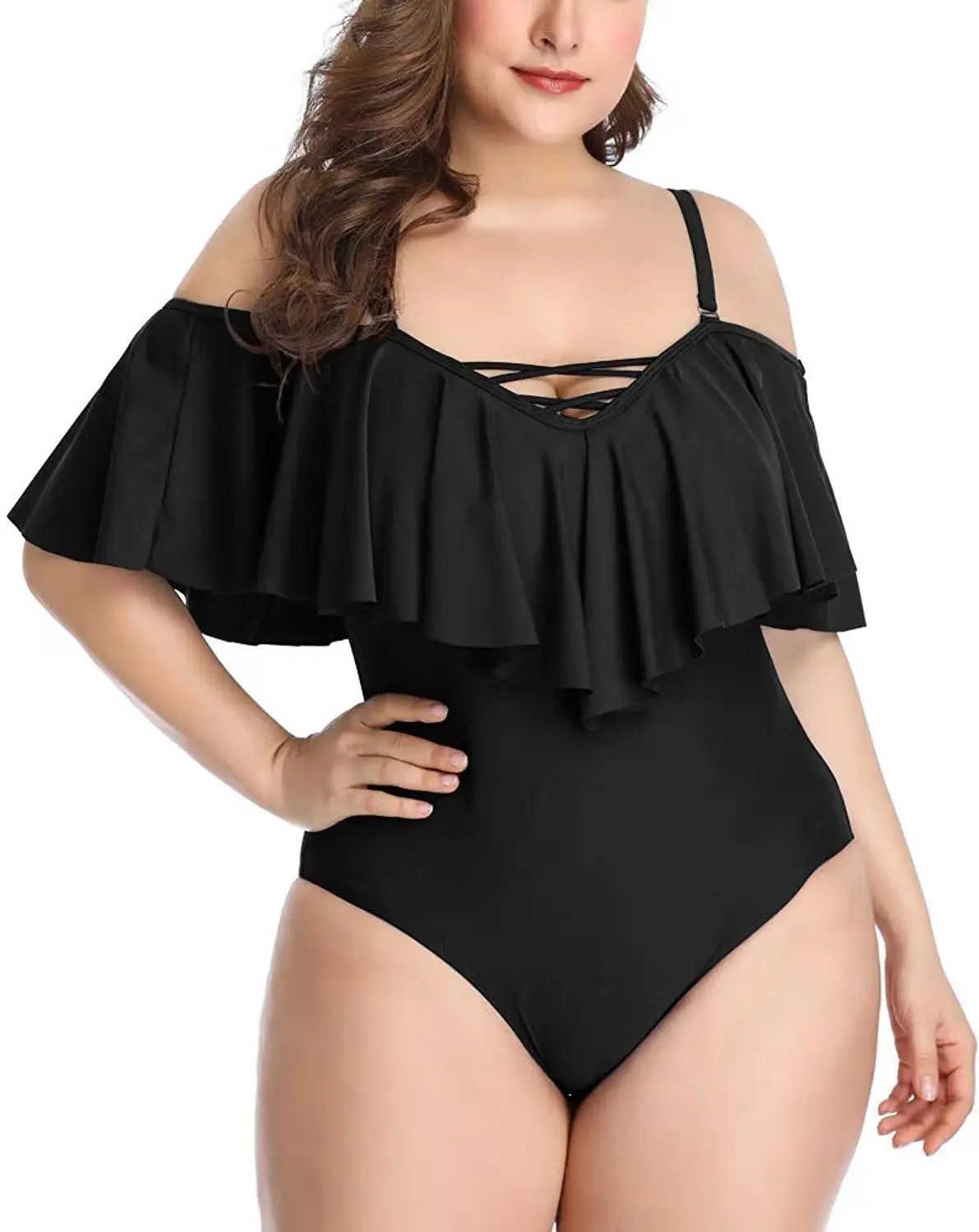 

Fat Womens Ruffle Bikinis Swimwear Conservative Plus Size One Piece Swimsuit