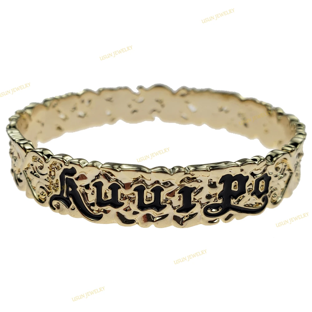 

Hawaiian black KUUIPO enameled gold plated designer flower bracelets bangles for women wholesale, Customized color
