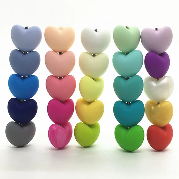 

bpa free wholesale baby teether silicone teething beads Bulk heart silicone chew beads food grade silicone beads mixed