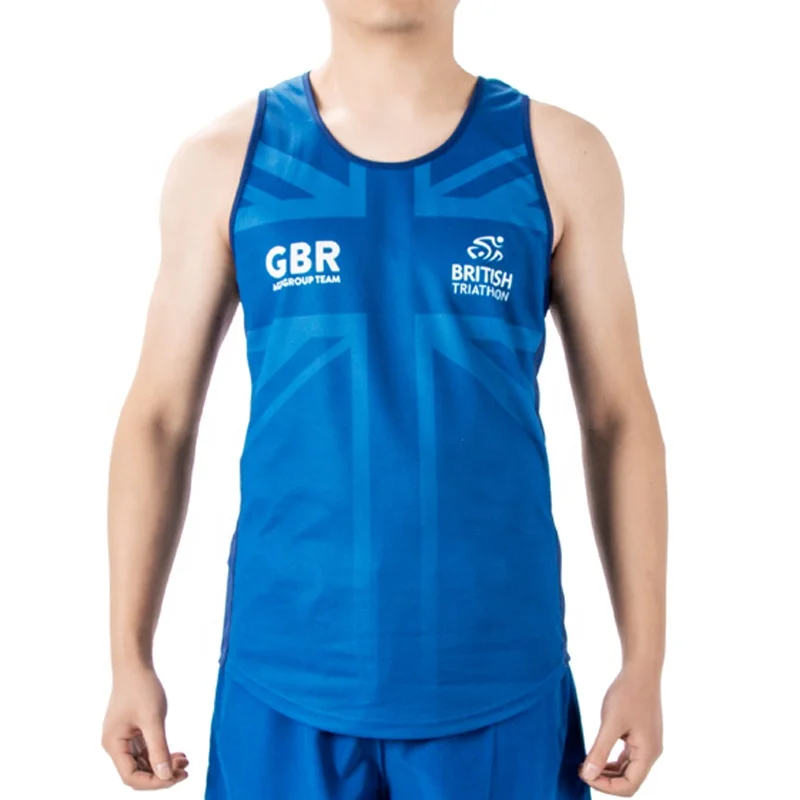 

High Quality quick dry Wholesale Sublimated Running Mens Fitted Vest / Singlets / Top for Outdoor Sports Clothes Shop, Customized pantone color