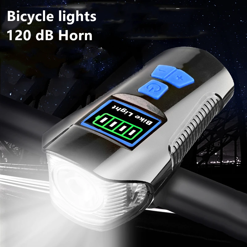 

USB rechargeable outdoor night riding bike horn front lights, LED bicycle headlight with Power display