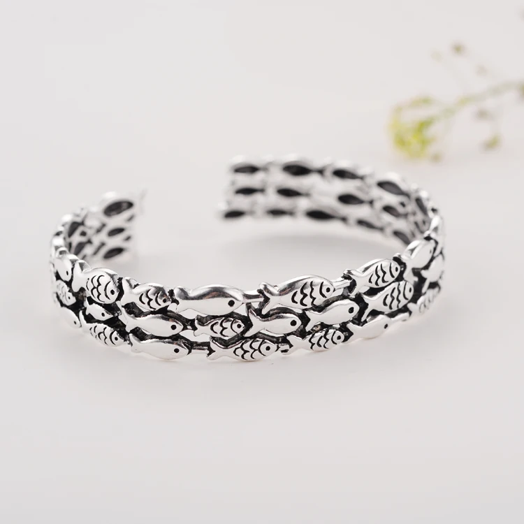 Personality New  925 Sterling Silver Jewelry Female Simple Bar Fish Restoring Ancient Ways High-quality Popular Open Bracelet