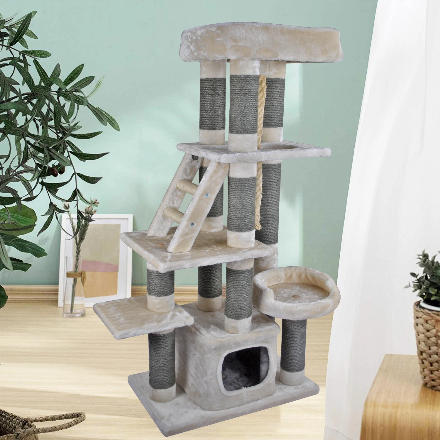 

cat tree cat scratching post scratcher furniture wood cat tower with toys hammock caves and stairs, Customized