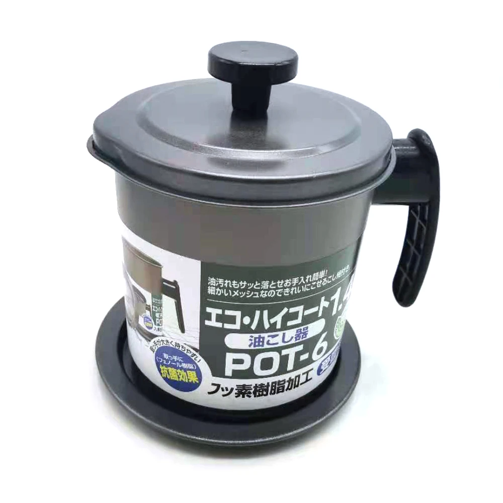 

1.4L New Style Food Grade Coated Carbon Steel Oil Strainer Pot Oil Grease Keeper With Non Stick Strainer