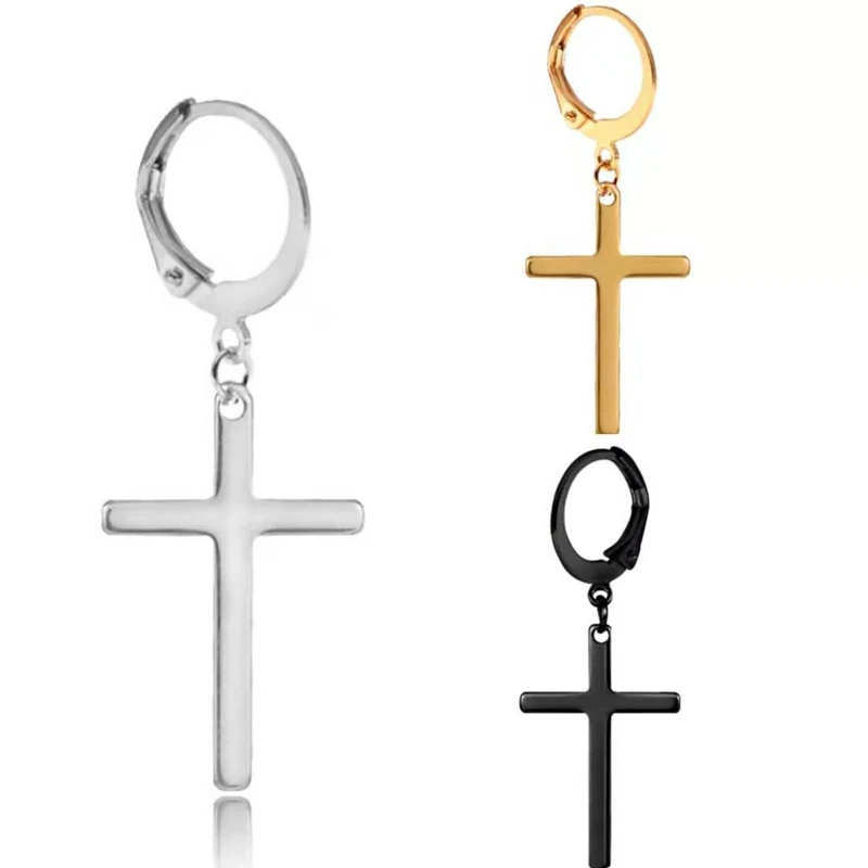 

1 Pair Black Silver Earrings Stainless Steel Cross Stud Earrings Titanium Steel Chain Stud Earrings