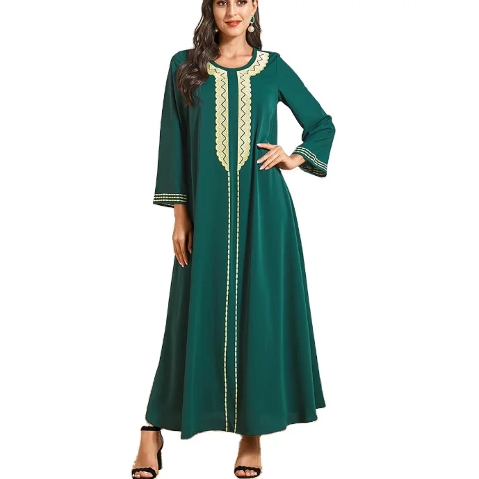 

Wholesale islamic clothing embroidery abaya muslim women long dress, Green