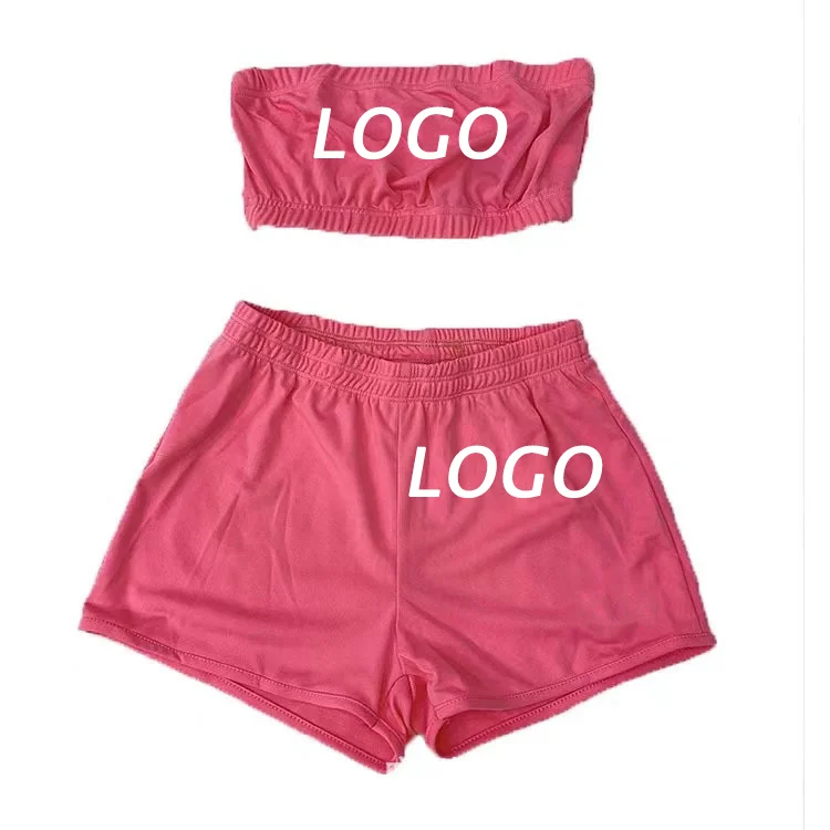 

2021 new arrivals sportswear Candy breast wrap shorts matching two piece pants set women clothing, Red, black, gold