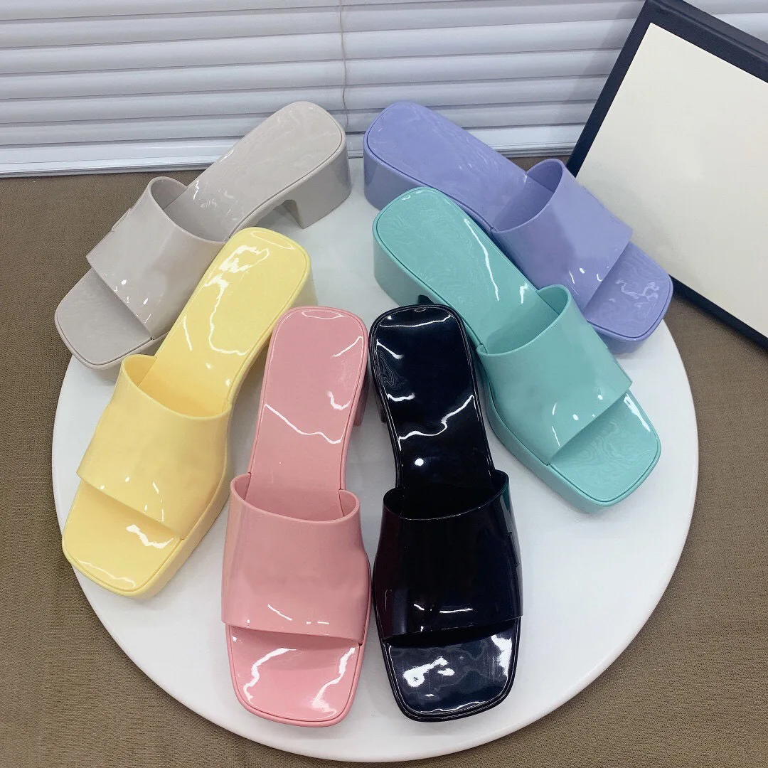 

Women Rubber Slippers Platform High Heels Mules Open Toe Outdoor Beach Slippers Summer Flip Flops Jelly Shoes, Purple, black, light blue, pink, grey, yellow